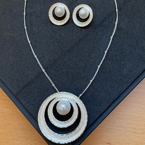 Silvertone and Pearl necklace and Earrings